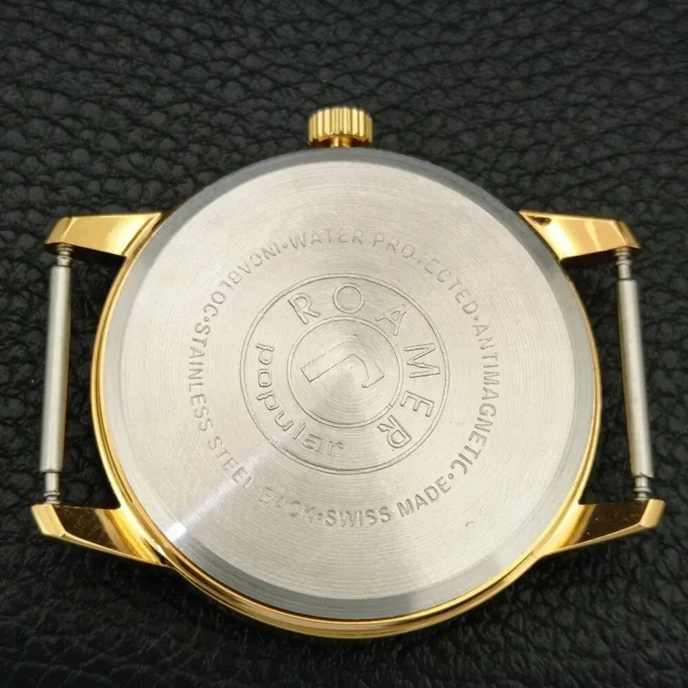 Vintage 1984 Roamer Manual Mens Gold Watch W/Nato Strap & Red accents